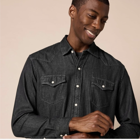 Men's Amazon Essentials Tailored Slim Fit Denim Western Button Up Shirt Small - Picture 4 of 8